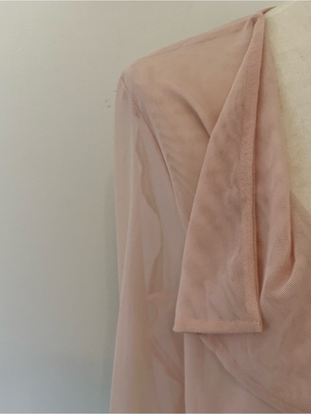 Women’s Sheer Mesh Pink Shrug Bolero Sz. M Balletcore Crop Waterfall Longsleeve - Picture 7 of 8